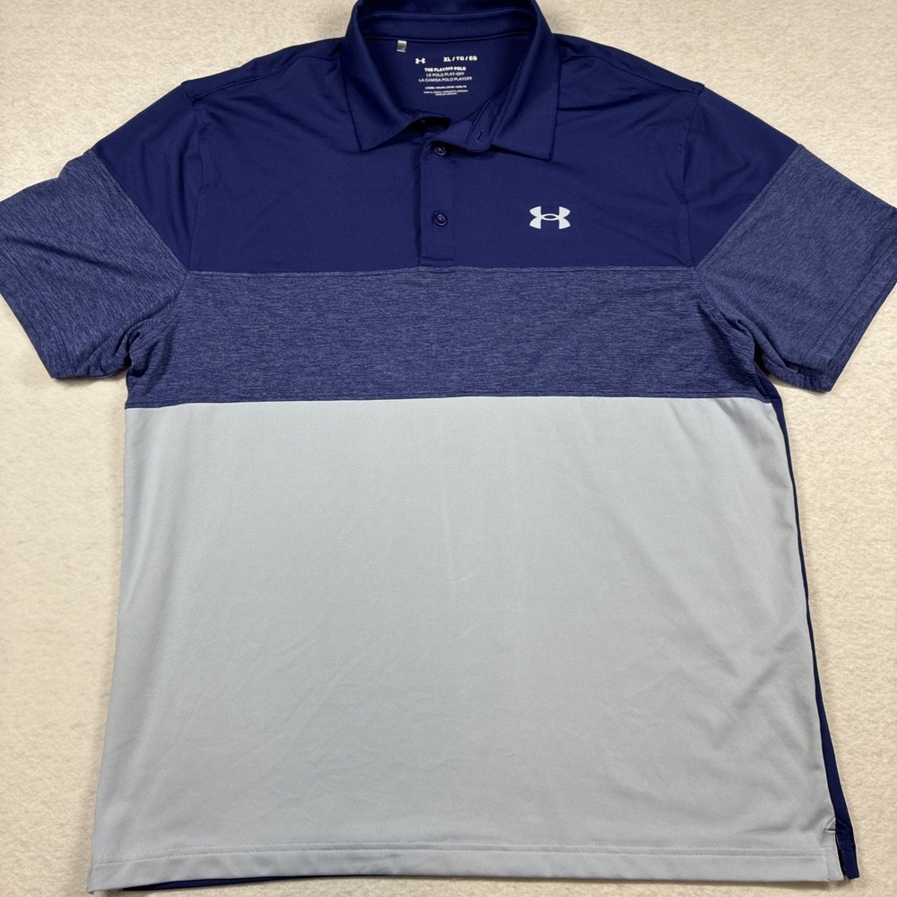 Under Armour UA The Playoff Polo Mens XL Blue Colorblock Stretch Loose Fit Golf